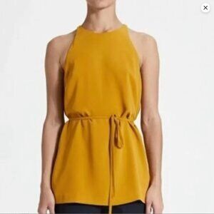 Theory Perfect Tie Top City Drape‎ Sleeveless Yellow Blouse Size M Dijon